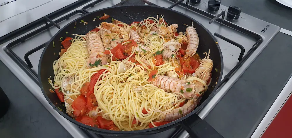 Spaghetti mit Garnelen